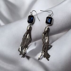 Elegant Silver and Blue Sapphire Waterfall Dangle Earrings